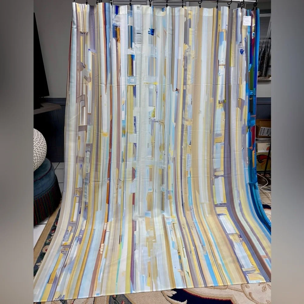 DejaBlueStudios Stained Glass Stripes Shower Curtain 70x93” Blue Yellow XLong